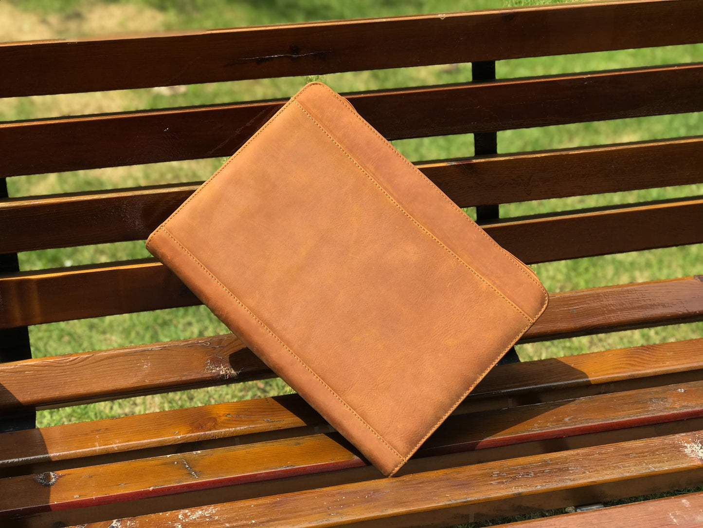 Genuine Leather Portfolio, Zipper Business Organizer, Padfolio for Legal Paper/ A4 Size Notepad/ MacBook, Birthday Gifts for Men