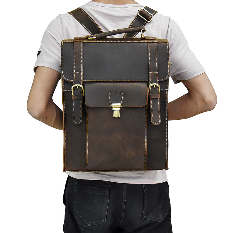 Full Grain Cowhide Leather Backpack for 14" Laptop Crossbody Bag