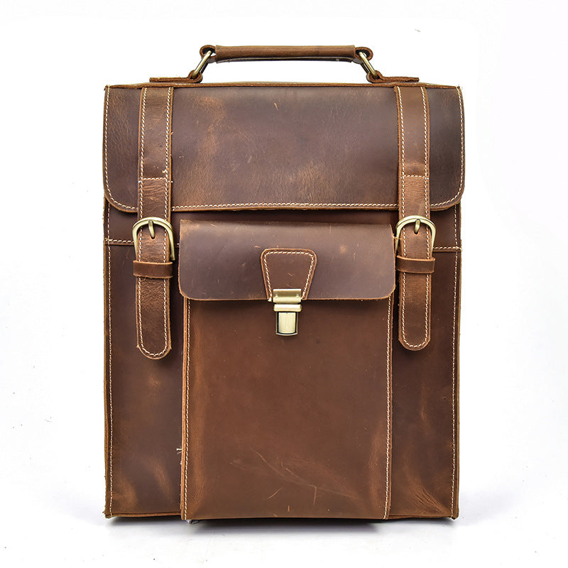 Full Grain Cowhide Leather Backpack for 14" Laptop Crossbody Bag