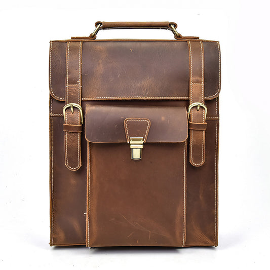 Full Grain Cowhide Leather Backpack for 14" Laptop Crossbody Bag