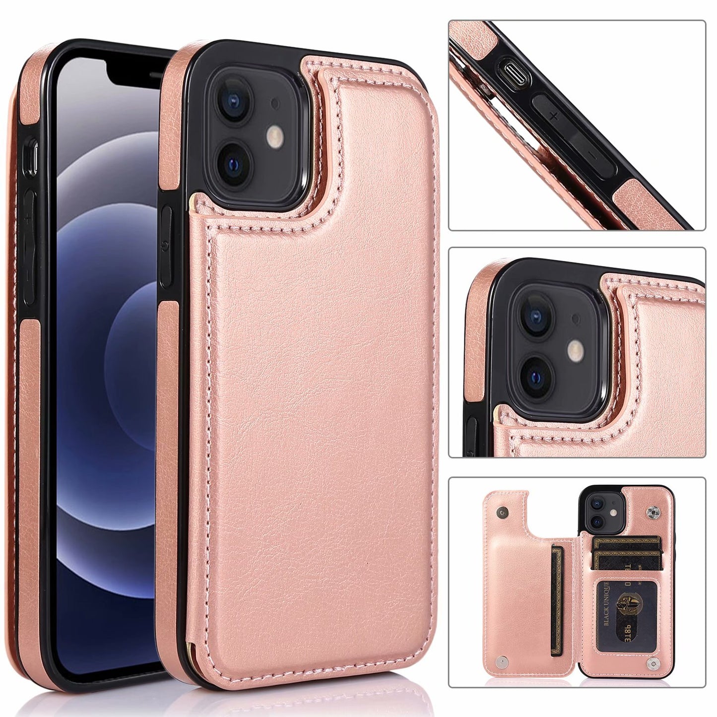Custom Leather iPhone Case with Magnetic Button Wallet for iPhone 14/ iPhone 13/ iPhone 12/ iPhone 11/ iPhone XS/ iPhone 8/ iPhone 7/ iPhone SE