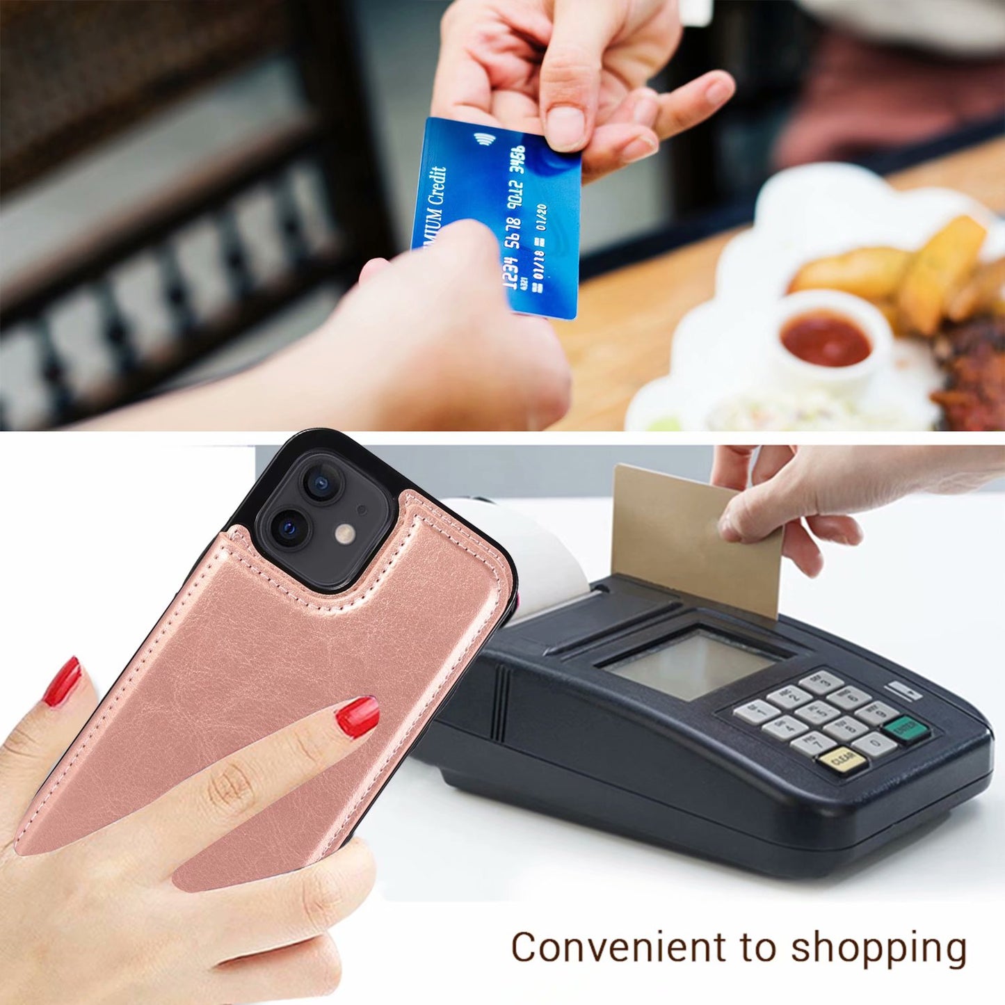 Custom Leather iPhone Case with Magnetic Button Wallet for iPhone 14/ iPhone 13/ iPhone 12/ iPhone 11/ iPhone XS/ iPhone 8/ iPhone 7/ iPhone SE