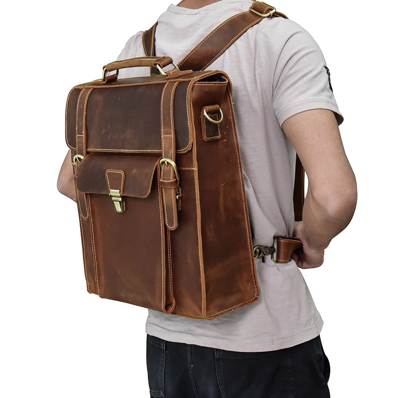 Full Grain Cowhide Leather Backpack for 14" Laptop Crossbody Bag