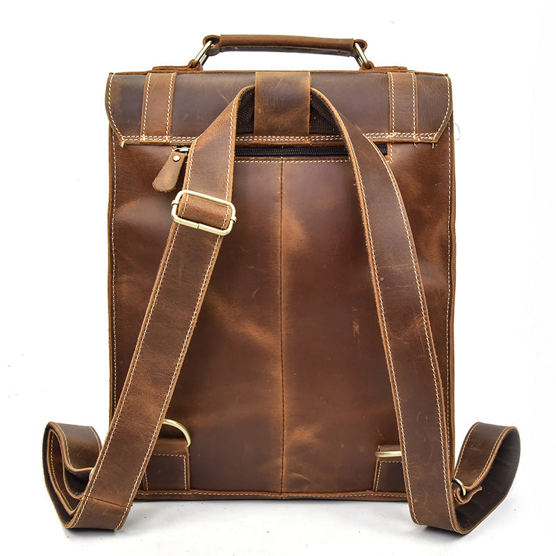 Full Grain Cowhide Leather Backpack for 14" Laptop Crossbody Bag