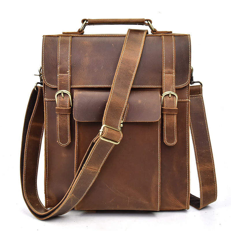 Full Grain Cowhide Leather Backpack for 14" Laptop Crossbody Bag
