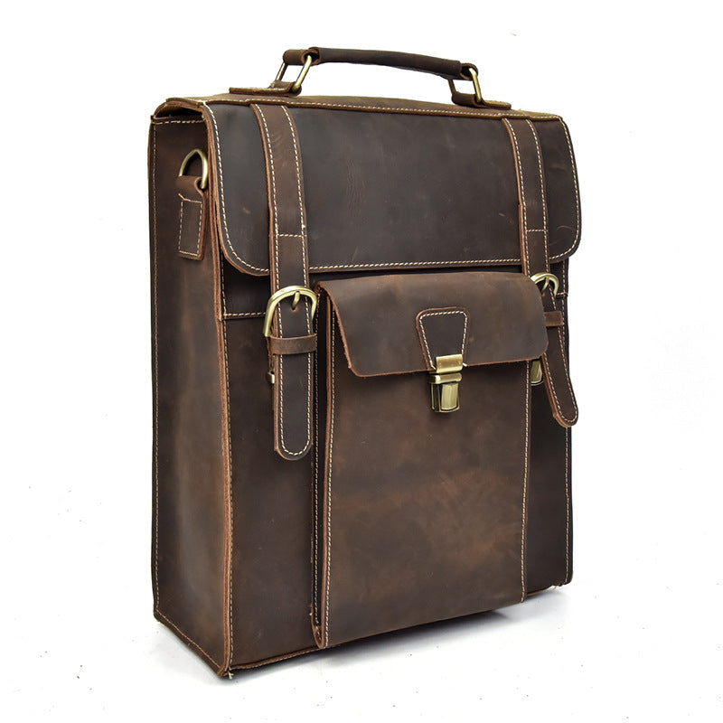 Full Grain Cowhide Leather Backpack for 14" Laptop Crossbody Bag