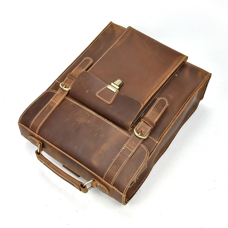 Full Grain Cowhide Leather Backpack for 14" Laptop Crossbody Bag