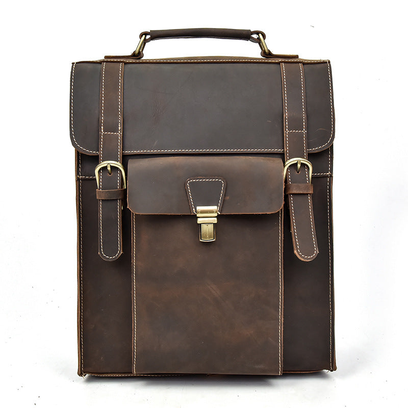 Full Grain Cowhide Leather Backpack for 14" Laptop Crossbody Bag