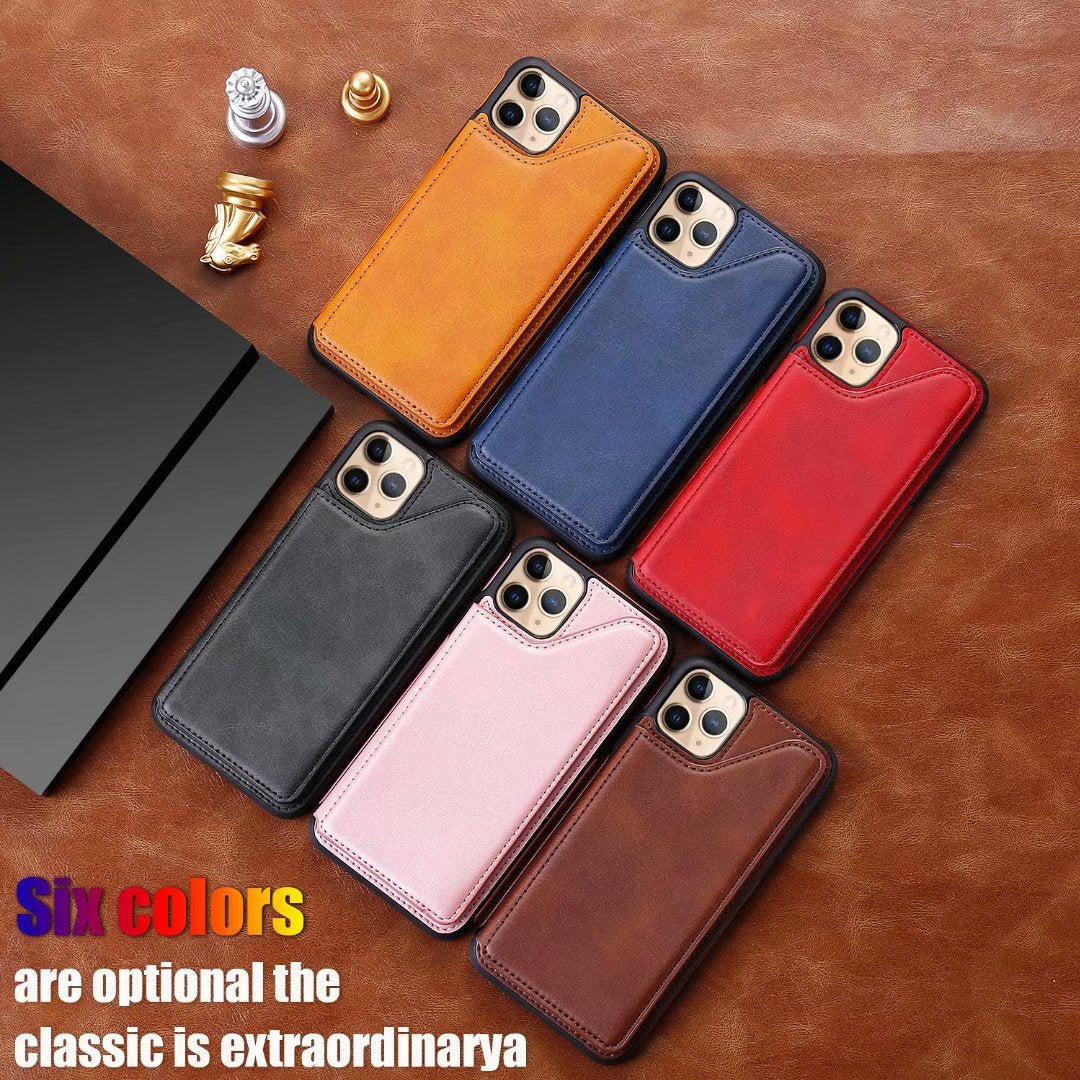 Personalized Genuine Leather iPhone Case with Magnetic Button Wallet Stand for iPhone 13/ iPhone 12/ iPhone 11/ iPhone XS/ iPhone 8/ iPhone 7