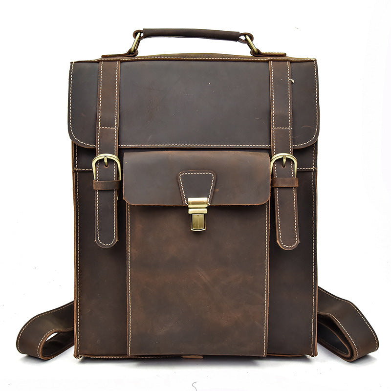 Full Grain Cowhide Leather Backpack for 14" Laptop Crossbody Bag