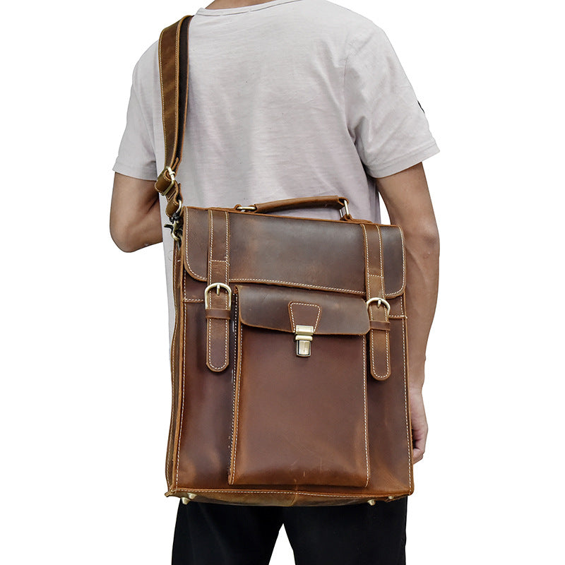 Full Grain Cowhide Leather Backpack for 14" Laptop Crossbody Bag