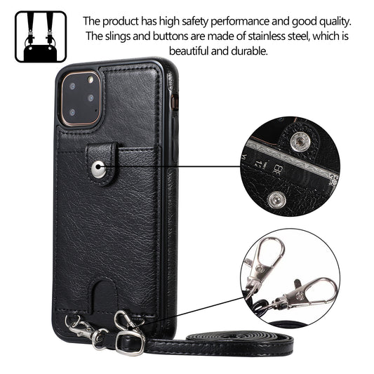 Customizable Leather iPhone Case Wallet with Shoulder Strap for iPhone 13/ iPhone 12/ iPhone 11/ iPhone XS/ iPhone 8/ iPhone 7/ iPhone SE 2nd