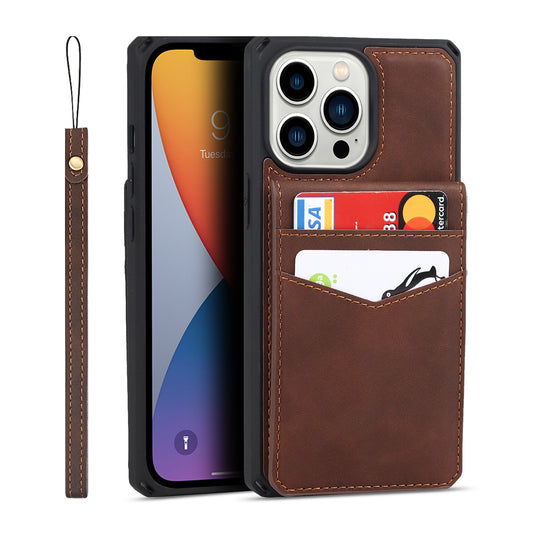 Custom Genuine Leather iPhone Case Stand Wallet with Strap for iPhone 13 / iPhone 12/ iPhone 11/ iPhone XS/ iPhone 8/ iPhone 7