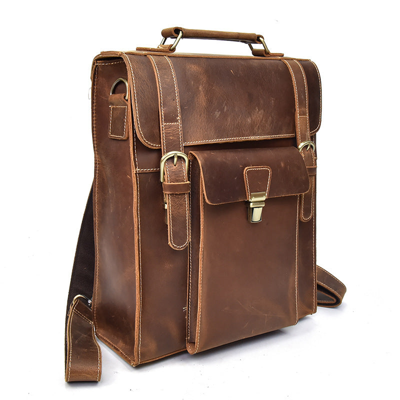 Full Grain Cowhide Leather Backpack for 14" Laptop Crossbody Bag
