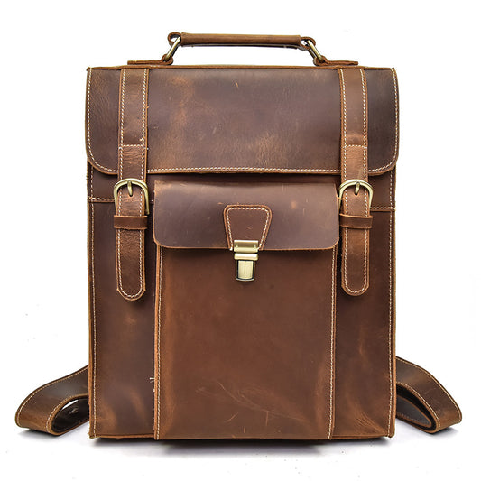Full Grain Cowhide Leather Backpack for 14" Laptop Crossbody Bag