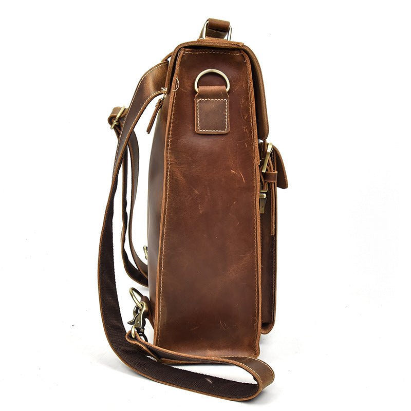 Full Grain Cowhide Leather Backpack for 14" Laptop Crossbody Bag