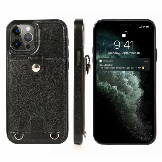 Customizable Leather iPhone Case Wallet with Shoulder Strap for iPhone 13/ iPhone 12/ iPhone 11/ iPhone XS/ iPhone 8/ iPhone 7/ iPhone SE 2nd