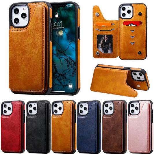 Personalized Genuine Leather iPhone Case with Magnetic Button Wallet Stand for iPhone 13/ iPhone 12/ iPhone 11/ iPhone XS/ iPhone 8/ iPhone 7