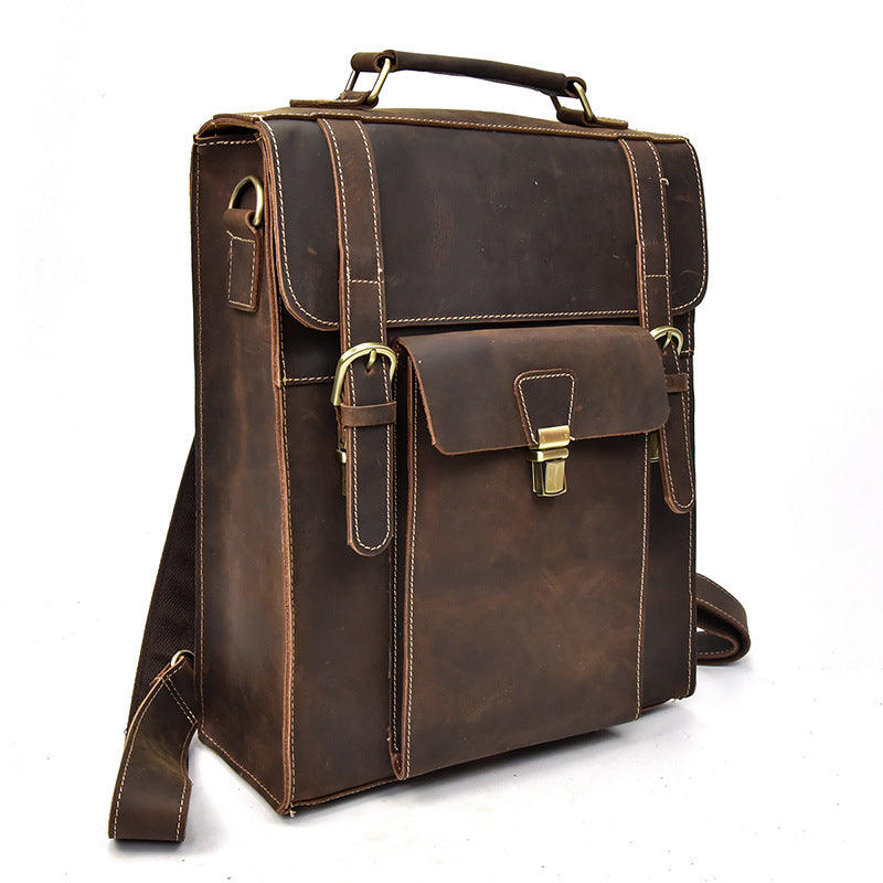Full Grain Cowhide Leather Backpack for 14" Laptop Crossbody Bag