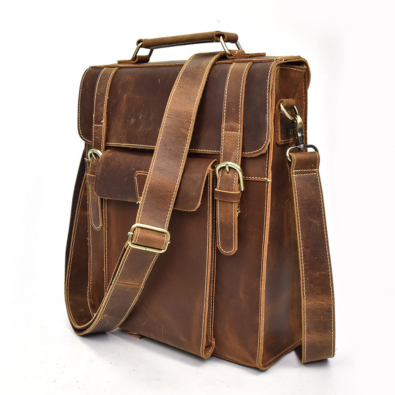 Full Grain Cowhide Leather Backpack for 14" Laptop Crossbody Bag