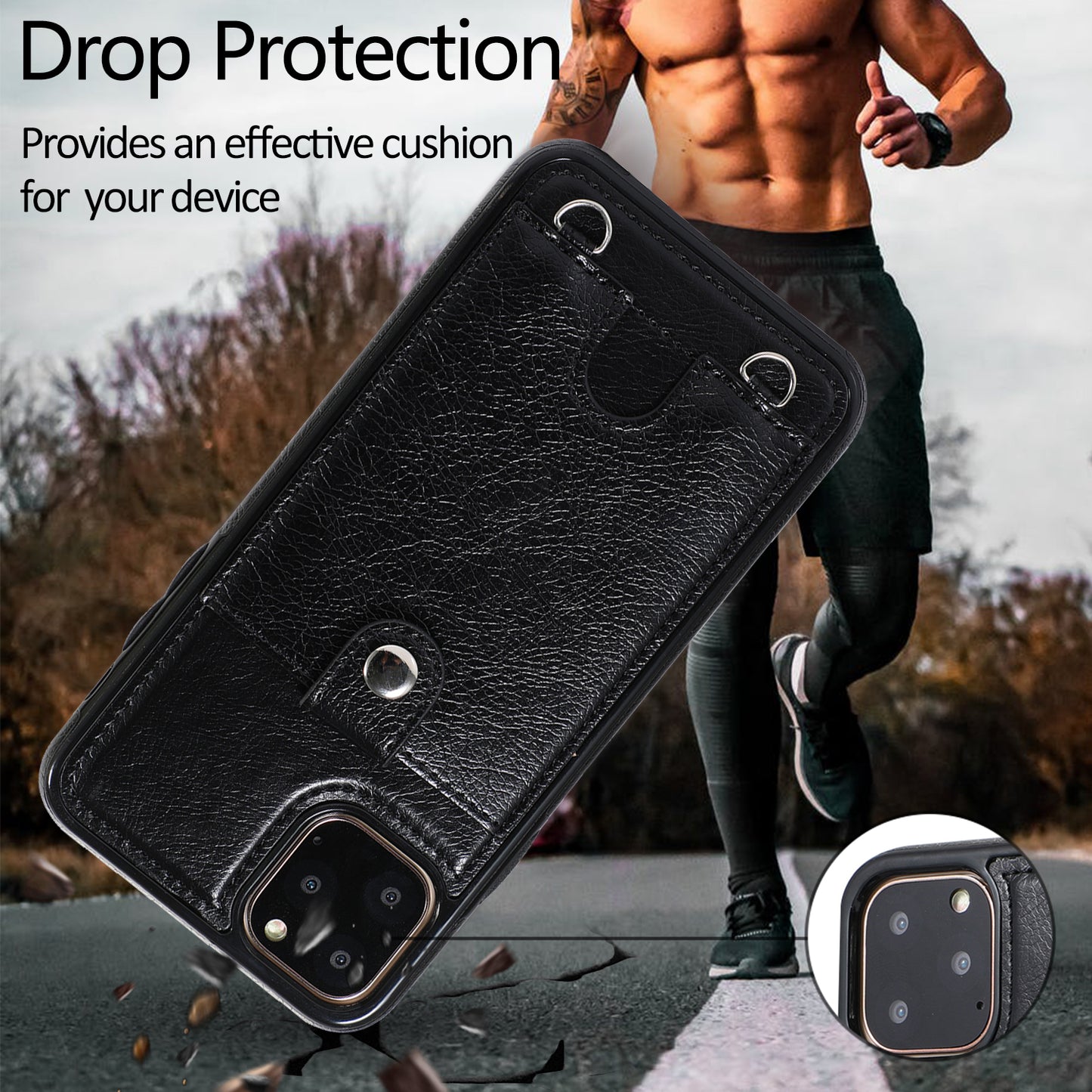 Customizable Leather iPhone Case Wallet with Shoulder Strap for iPhone 13/ iPhone 12/ iPhone 11/ iPhone XS/ iPhone 8/ iPhone 7/ iPhone SE 2nd