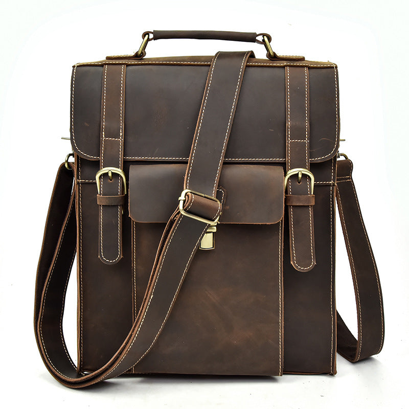 Full Grain Cowhide Leather Backpack for 14" Laptop Crossbody Bag