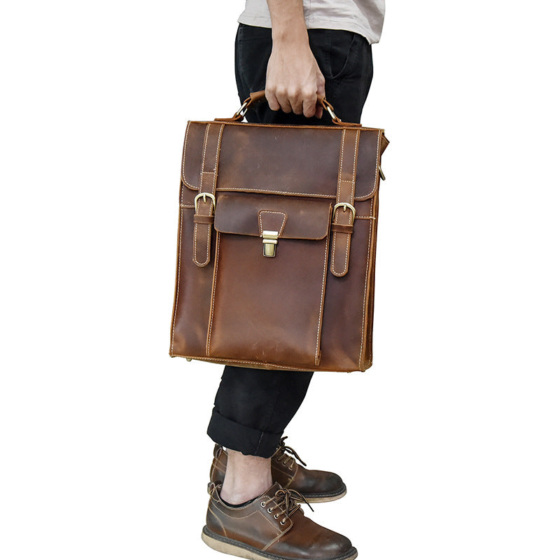 Full Grain Cowhide Leather Backpack for 14" Laptop Crossbody Bag