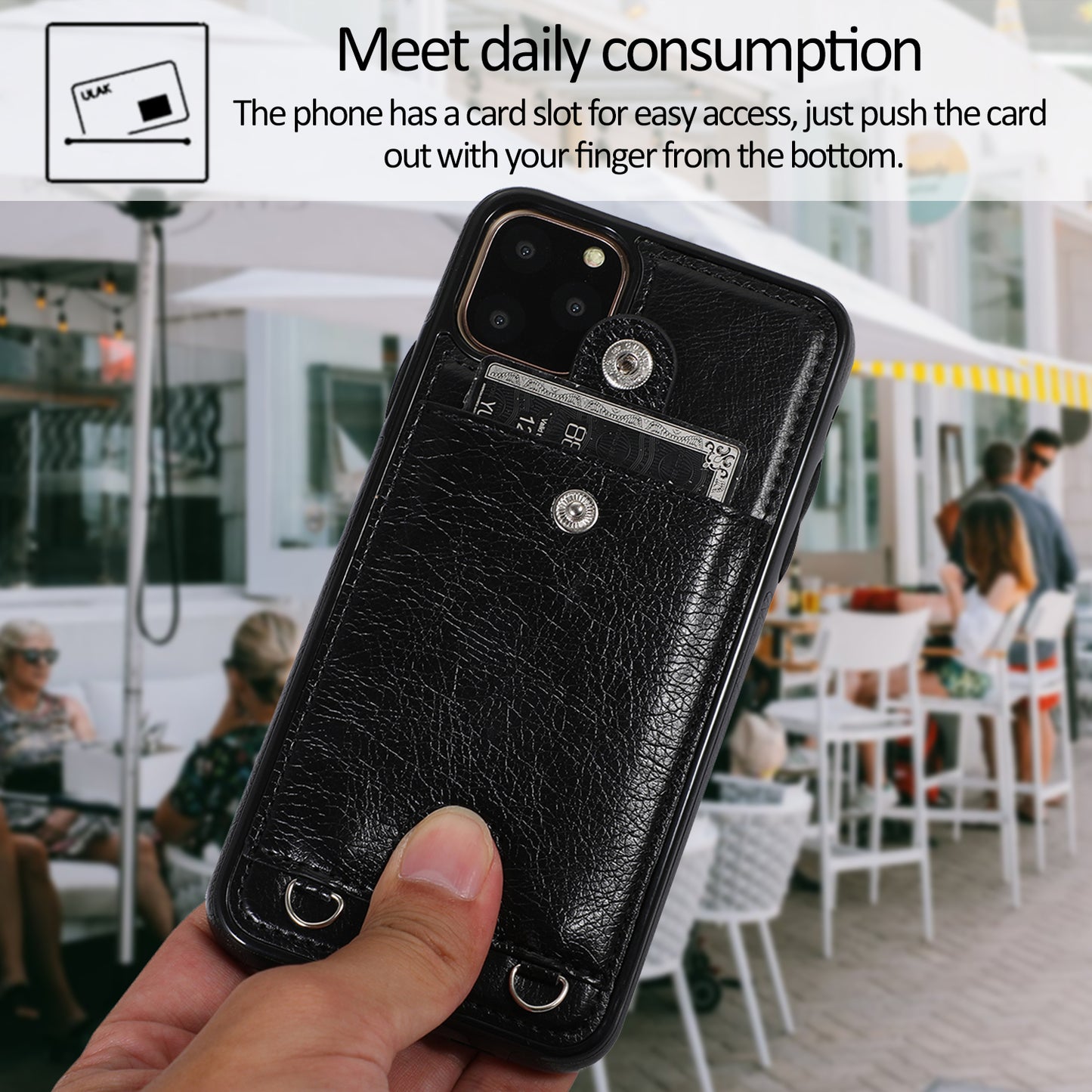Customizable Leather iPhone Case Wallet with Shoulder Strap for iPhone 13/ iPhone 12/ iPhone 11/ iPhone XS/ iPhone 8/ iPhone 7/ iPhone SE 2nd