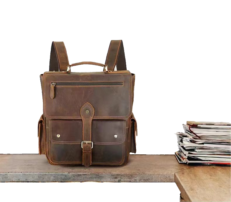 Vintage Handmade Crazy Horse Leather Backpack, Leather Bag for MacBook/ iPad/ A4/ Legal Paper