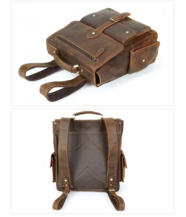 Vintage Handmade Crazy Horse Leather Backpack, Leather Bag for MacBook/ iPad/ A4/ Legal Paper