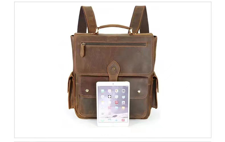 Vintage Handmade Crazy Horse Leather Backpack, Leather Bag for MacBook/ iPad/ A4/ Legal Paper