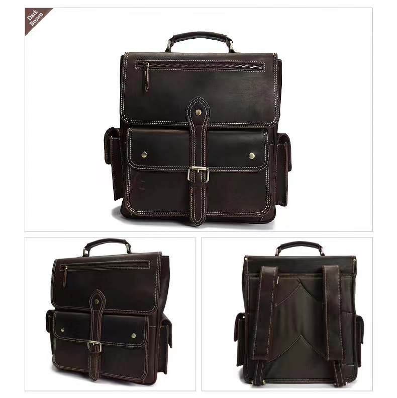 Vintage Handmade Crazy Horse Leather Backpack, Leather Bag for MacBook/ iPad/ A4/ Legal Paper