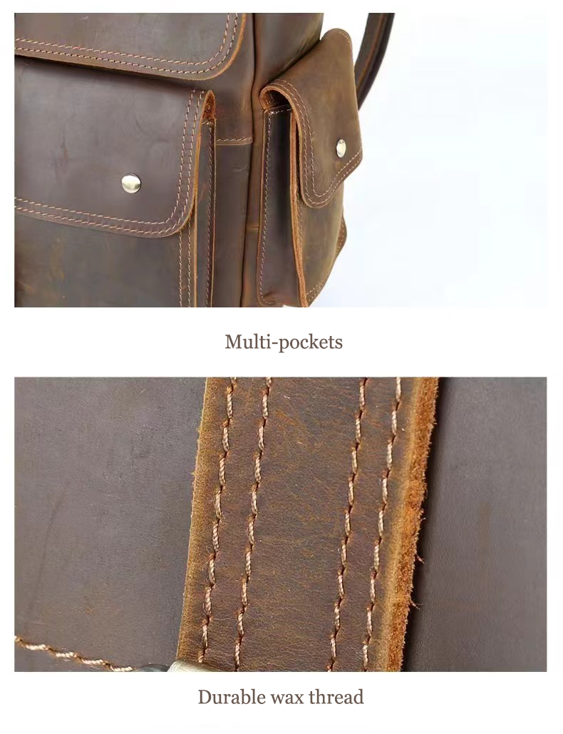 Vintage Handmade Crazy Horse Leather Backpack, Leather Bag for MacBook/ iPad/ A4/ Legal Paper