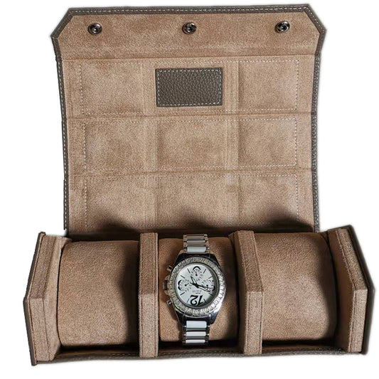 Hexahedron 3-Slot Vintage Vegan Leather Watch Roll, Dispatchable Watch Storage Box Lychee Leather, Gift