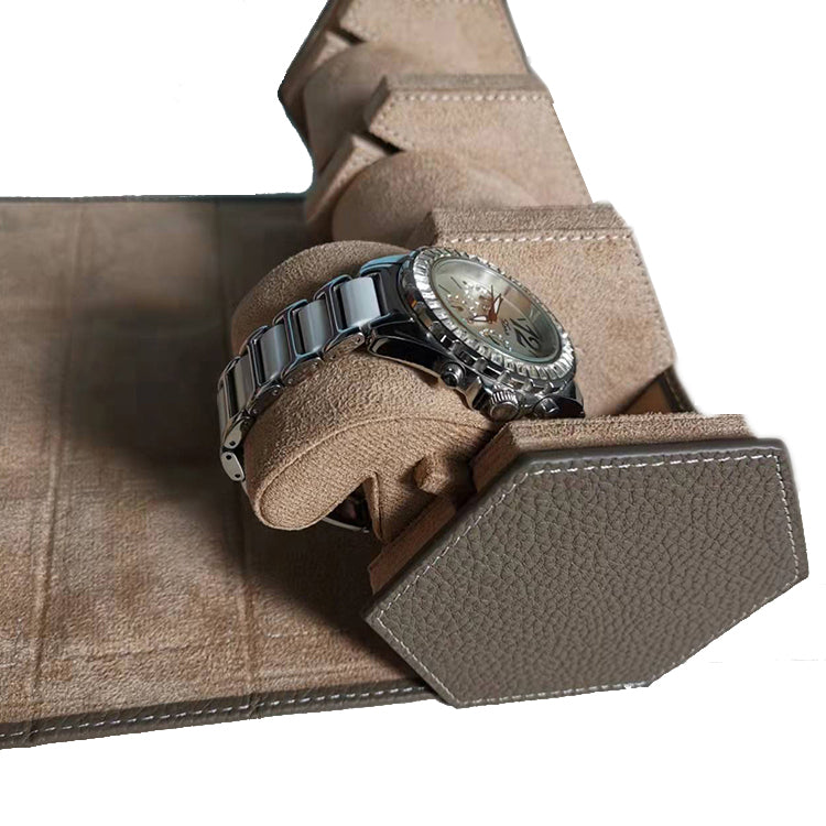 Hexahedron 3-Slot Vintage Vegan Leather Watch Roll, Dispatchable Watch Storage Box Lychee Leather, Gift