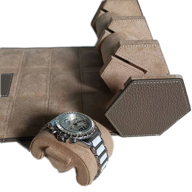 Hexahedron 3-Slot Vintage Vegan Leather Watch Roll, Dispatchable Watch Storage Box Lychee Leather, Gift