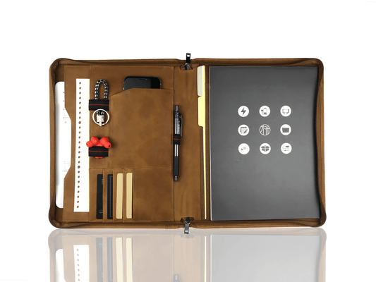 Genuine Leather Portfolio, Zipper Padfolio for Legal Paper/ A4 Letter Size Notepad/ iPad Pro 12.9", Gift for Him/ Her