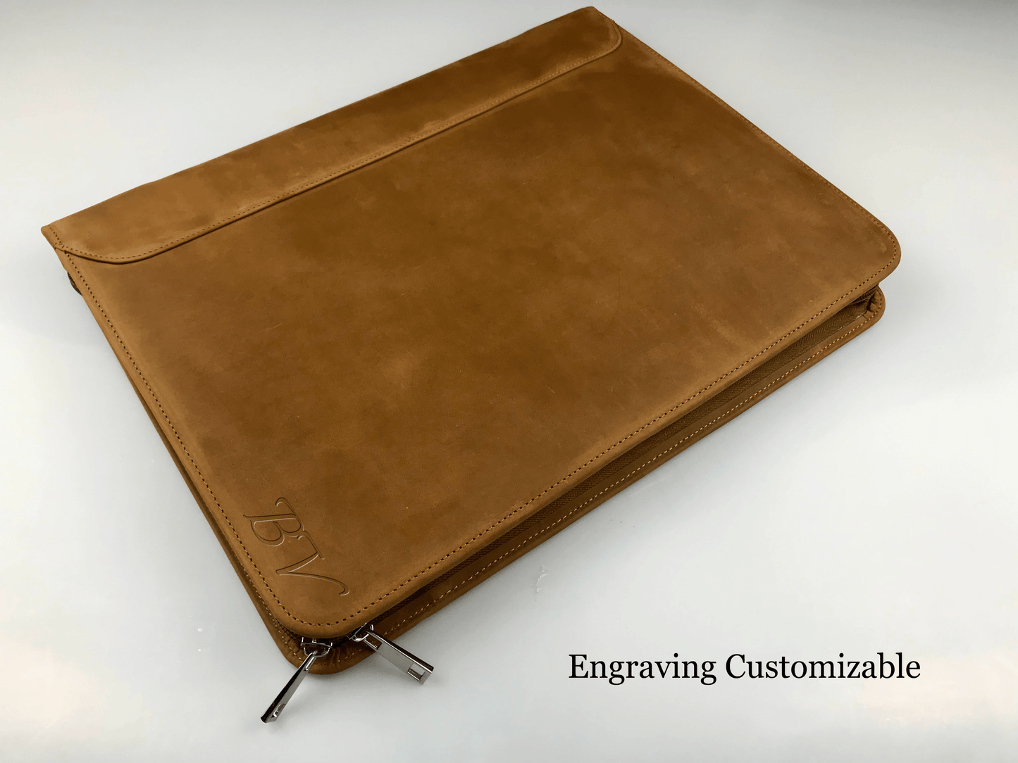 Genuine Leather Portfolio, Zipper Padfolio for Legal Paper 8.5" x 11"/ 8.5" x 14"/ A4 Letter Size Notepad/ MacBook 13", Gift (Tan)