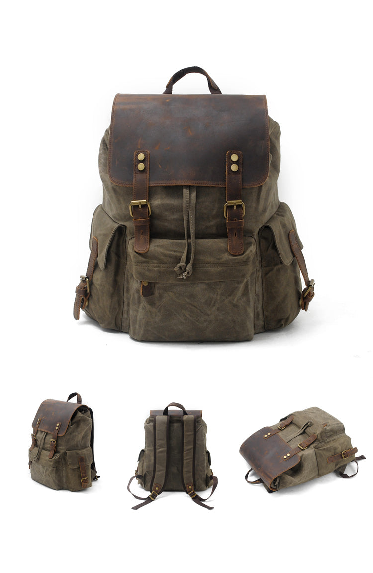Large Capacity Waterproof Canvas Leather Unisex Backpacks