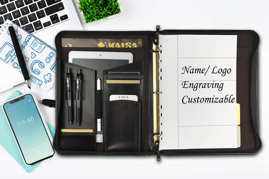 Genuine Leather Portfolio, 3 Ring Binder, Zipper Padfolio for Legal Paper/ A4 Letter Size Notepad/ iPad Pro 12.9", Gift (Dark Brown)