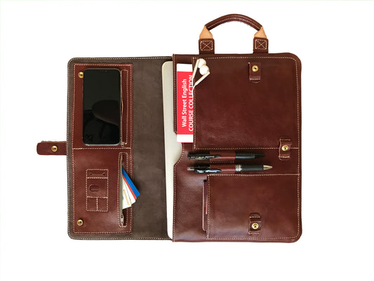 Handmade Stylish Slim Genuine Cowhide Leather Briefcase, Leather Business Portfolio/ Handbag/ iPad Holder/ Laptop Case