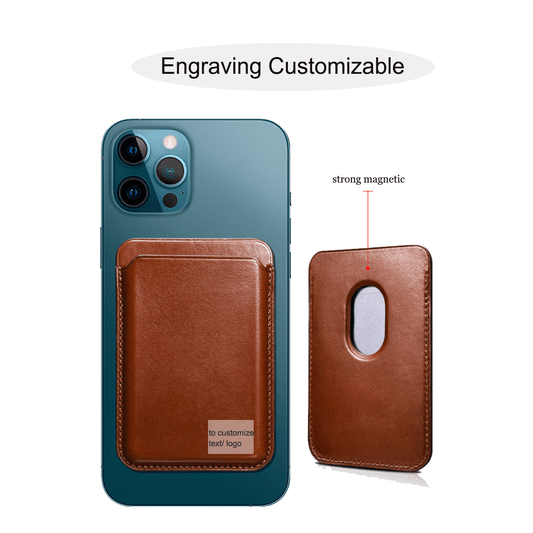 Customizable Premium Genuine Leather iPhone Card Holder Stick On Magsafe Wallet for iPhone 12/ iPhone 12 Pro/ iPhone 12 Pro Max/ iPhone 12 mini