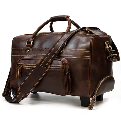 Genuine Leather Luggage Bag 22" with Shoulder Strap, Leather Travel Bag, Leather Trolley Case
