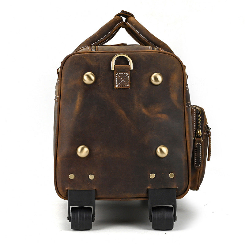 Genuine Leather Luggage Bag 22" with Shoulder Strap, Leather Travel Bag, Leather Trolley Case