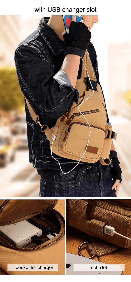 Canvas Chest bag, Shoulder Sling Bag, Crossbody Bag, Hip Backpack, Khaki