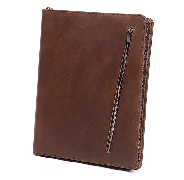 Genuine Leather Padfolio with Insert Holder, A5 File Folder with Pouch, A5 Leather Portfolio, Gifts for Him/ Her