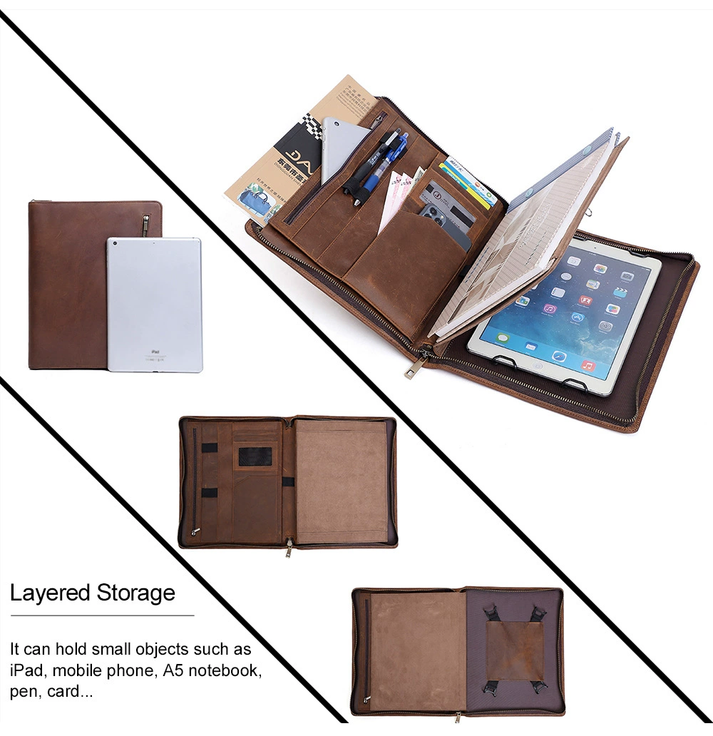 Genuine Leather Padfolio with Insert Holder, A5 File Folder with Pouch, A5 Leather Portfolio, Gifts for Him/ Her