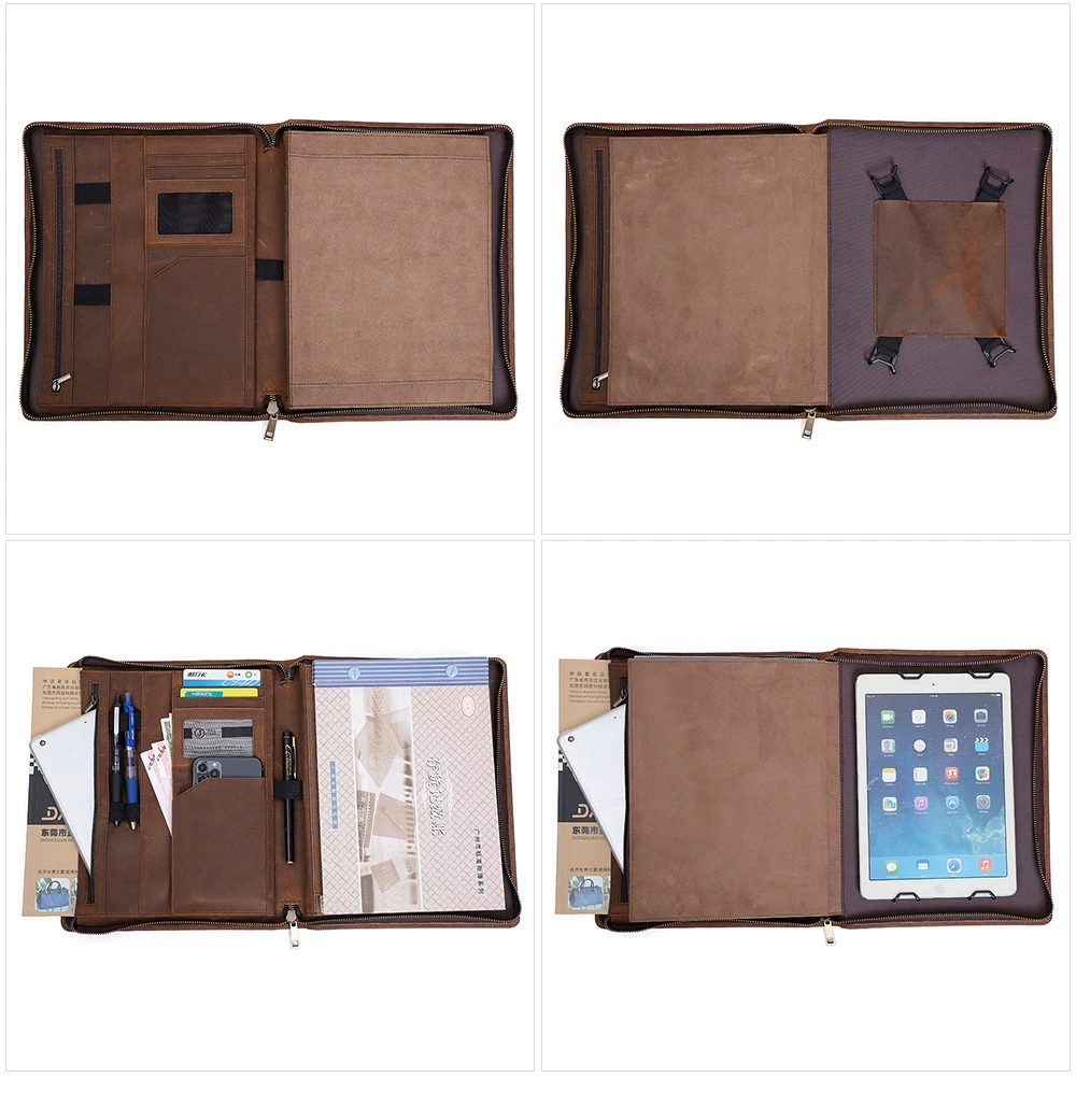 Genuine Leather Padfolio with Insert Holder, A5 File Folder with Pouch, A5 Leather Portfolio, Gifts for Him/ Her