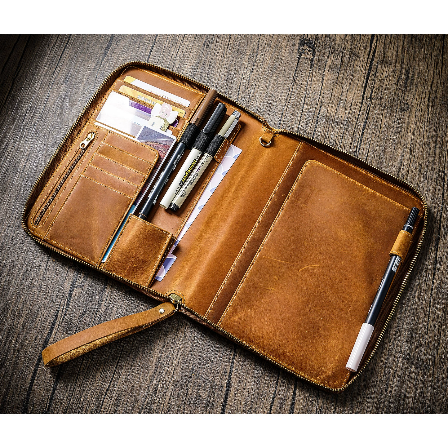 Genuine Leather Portfolio with Zipper, A5 File Folder, A5 Leather Holder, Gifts for Him/ Her