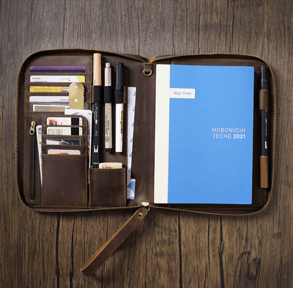 Genuine Leather Portfolio with Zipper, A5 File Folder, A5 Leather Holder, Gifts for Him/ Her